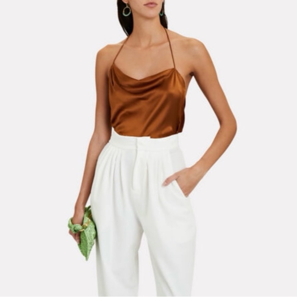 The Sei | Open-back Silk Satin Halter Top Toffee Brown | 2